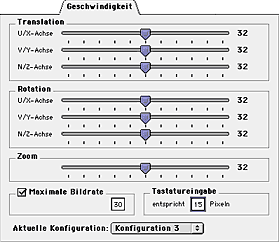 Geo3D Voreinstellungen: Panel Geschwindigkeit