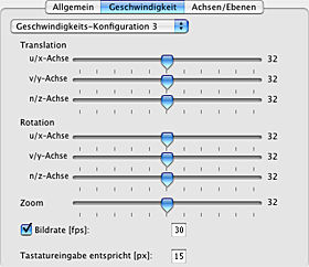 Geo3D Einstellungen: Panel Geschwindigkeit